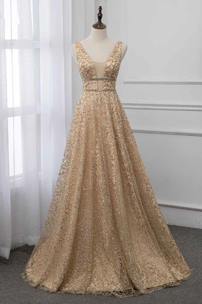 BMbridal Glamorous V-Neck Sleeveless Appliques Prom Dresses with Beadings Online