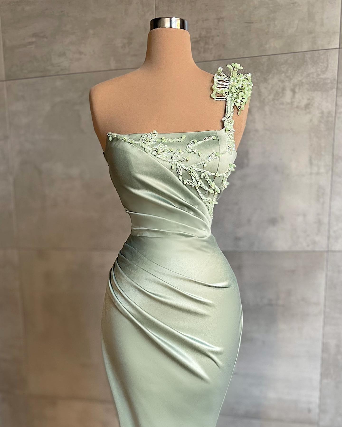 BMbridal Sage One Shoulder Prom Dress Mermaid With Beads