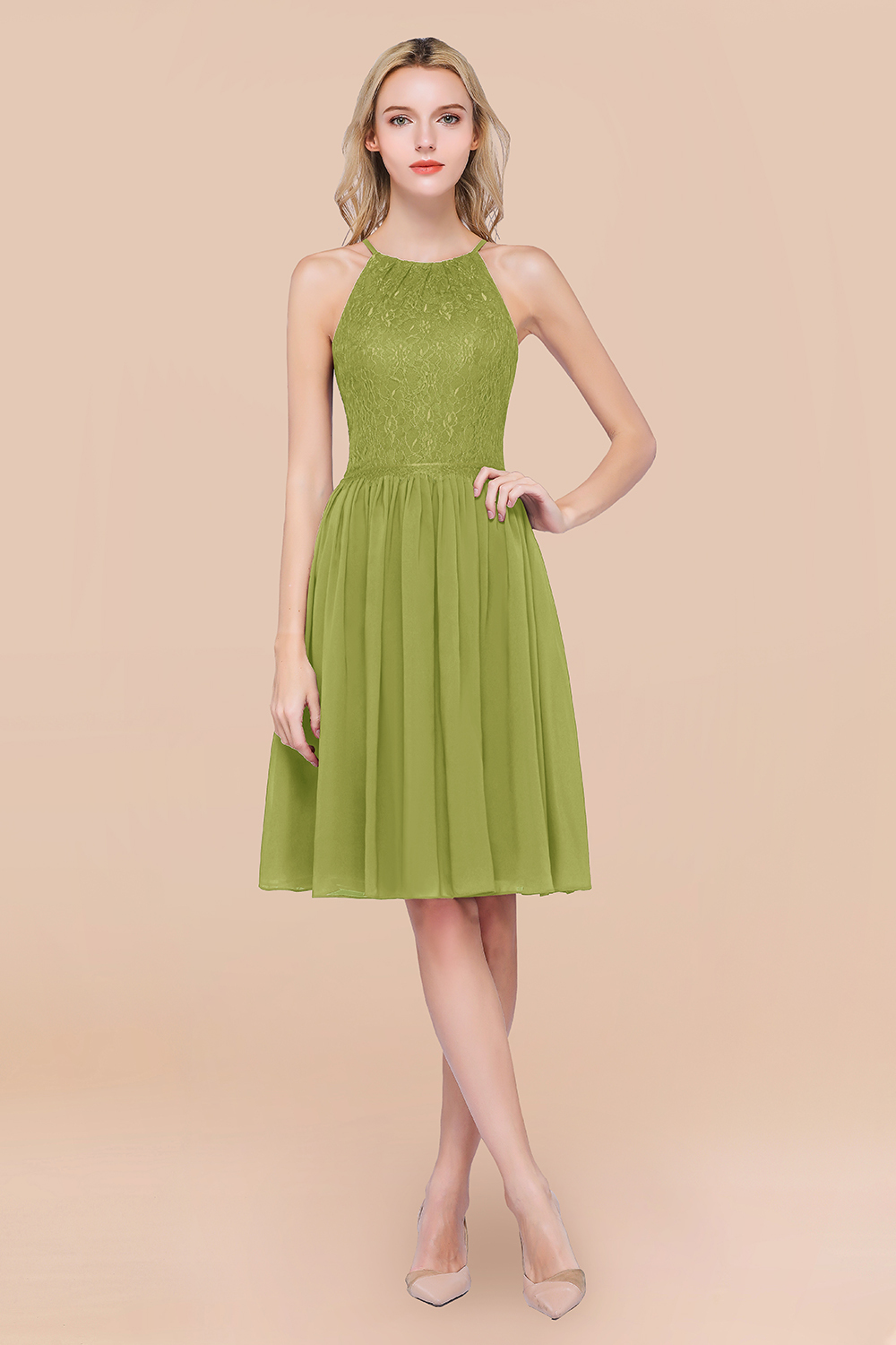 BMbridal Lovely Burgundy Lace Short Bridesmaid Dress With Spaghetti-Straps-BMbridal