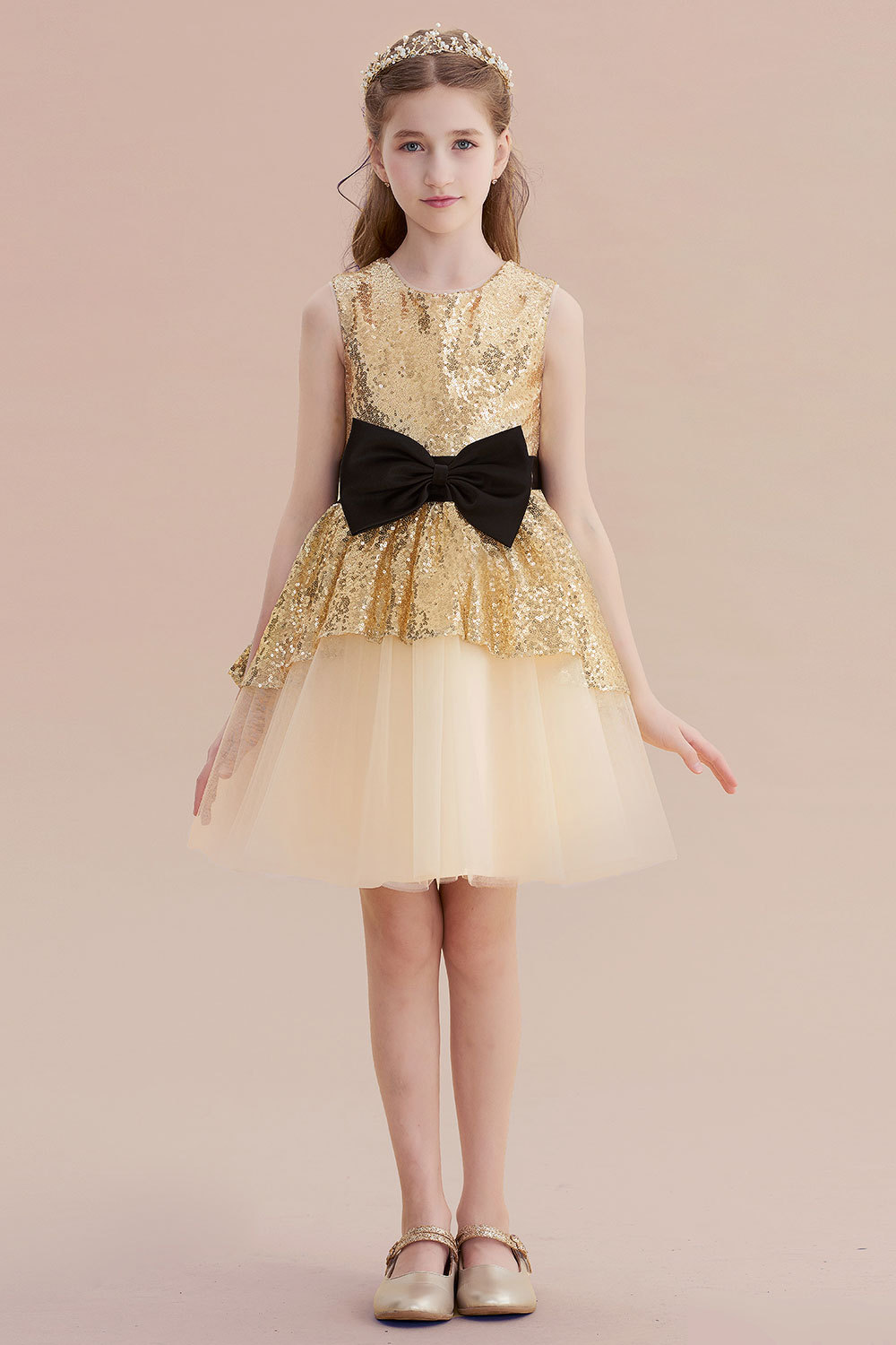 BMbridal A-Line Tulle Sequins Bows Knee Length Flower Girl Dress On Sale-BMbridal