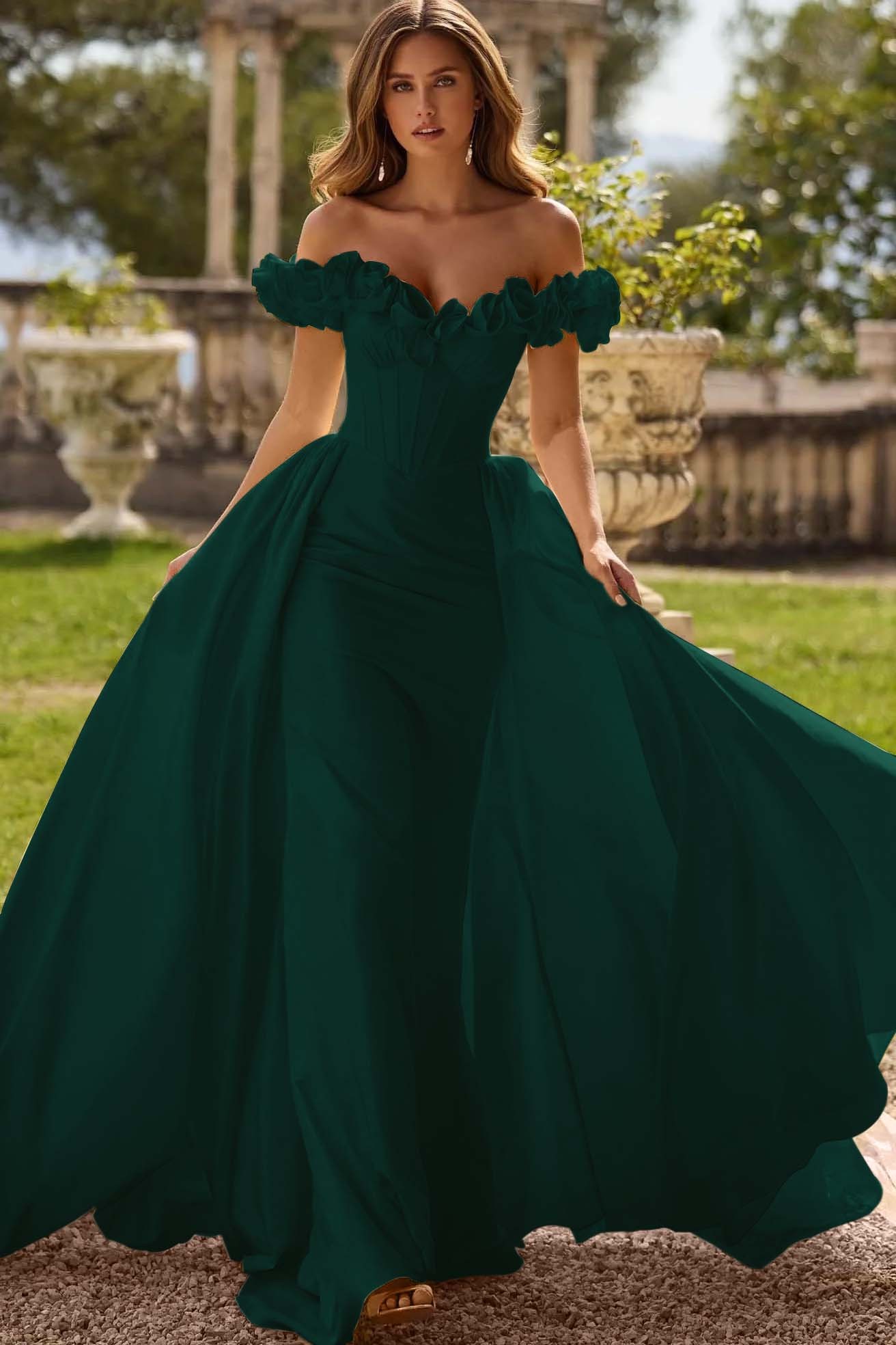 Off the Shoulder Sleeveless Long Mermaid Prom Dress With Pleated