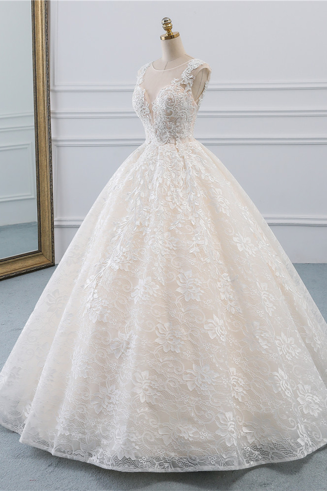 BMbridal Exquisite Jewel Sleelveless Lace Wedding Dress Ball Gown appliques Bridal Gowns Online