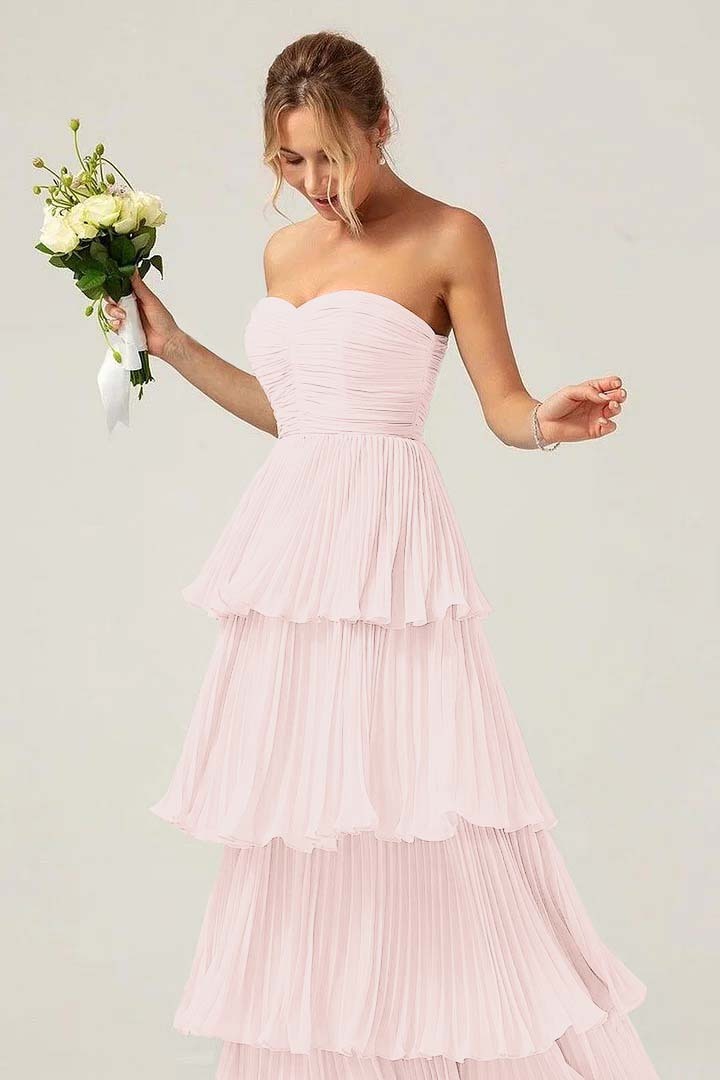 Strapless Sweetheart Sleeveless Long Prom Dress With Ruffles