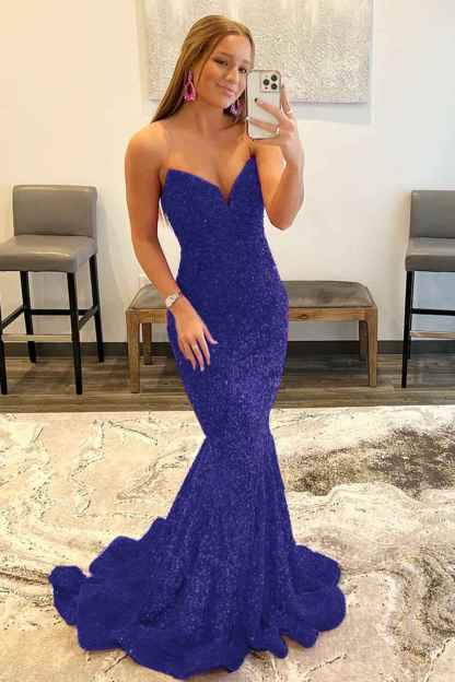 Sparkly Gold Sweetheart Mermaid Long Sequin Prom Dress