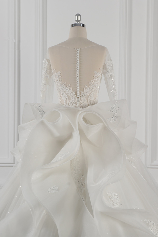 BMbridal Gorgeous Jewel Lace Tulle Wedding Dress Long Sleeves Beadings Bridal Gowns On Sale-BMbridal