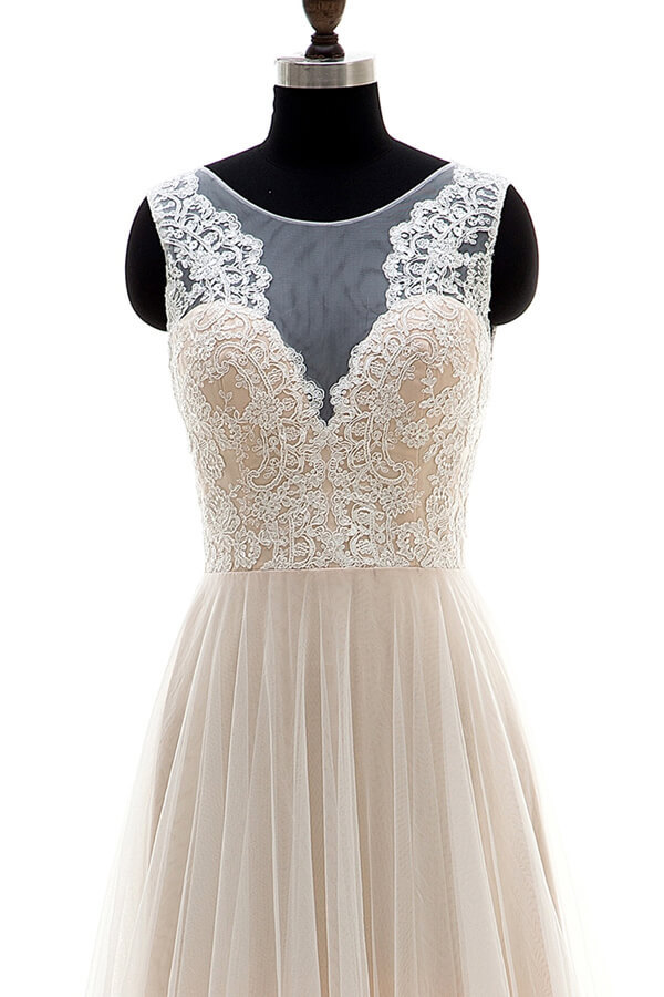 BMbridal Lace Tulle A-line Floor Length Wedding Dress On Sale-BMbridal