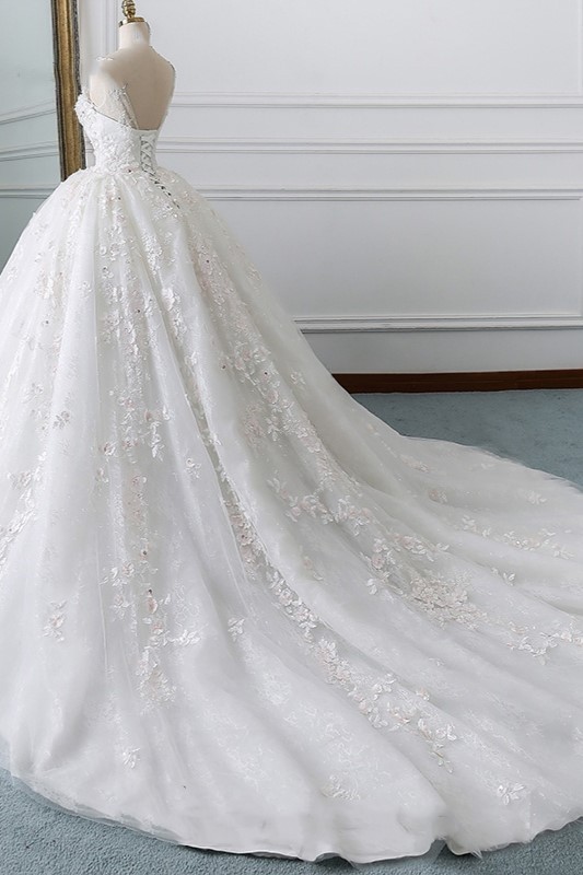 BMbridal Luxury Ball Gown Jewel Tulle Wedding Dress Beading Lace Appliques Sleeveless Bridal Gowns On Sale-BMbridal
