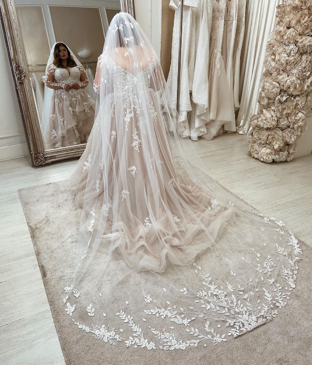 BMbridal Long Sleeves Plus Size Wedding Dress Tulle With Lace-BMbridal