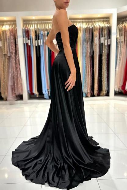 BMbridal Black Sweetheart Prom Dress Long Slit Sleeveless