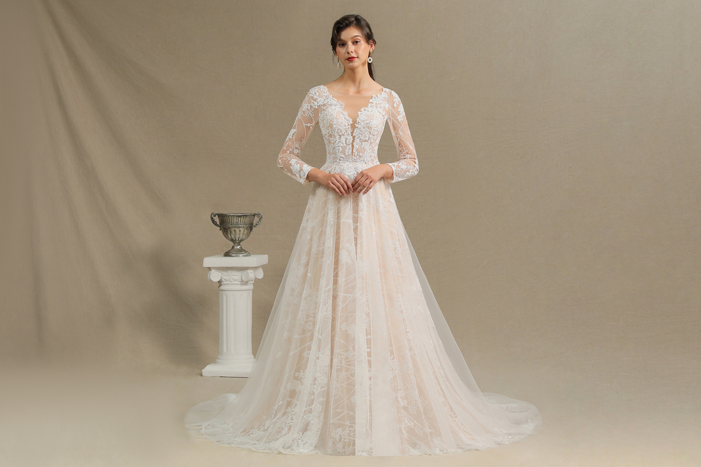 BMbridal Long Sleeves Lace Wedding Dress Online-BMbridal