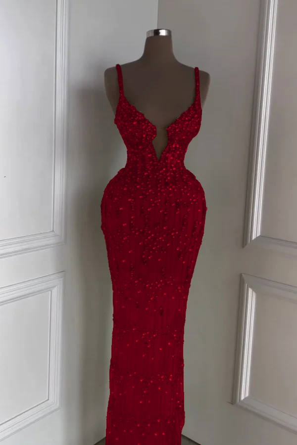 Spaghetti Strap Sleeveless Long Mermaid Prom Dress With Beading