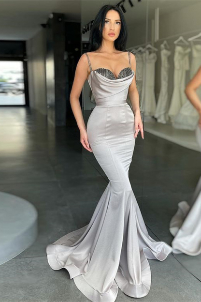 Bmbridal Silver Mermiad Sweetheart Prom Dress with Ruffles