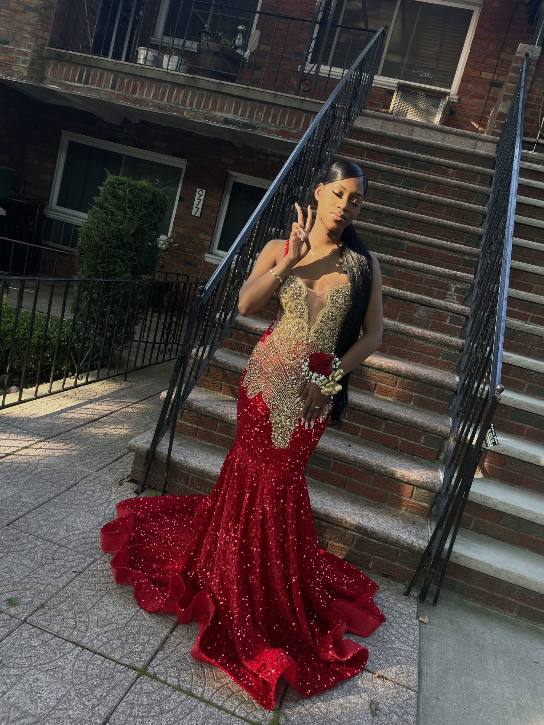 Red Square Mermaid Evening Dress Beads Sequins Long Sleeveless