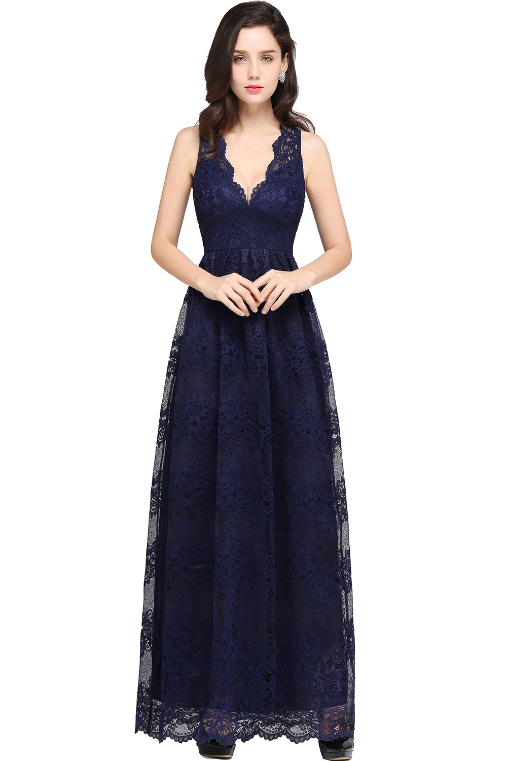 BMbridal Chic Sheath V-Neck Navy Lace Bridesmaid Dresses Online In Stock