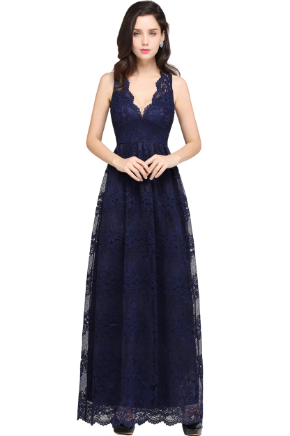 BMbridal Chic Sheath V-Neck Navy Lace Bridesmaid Dresses Online In Stock