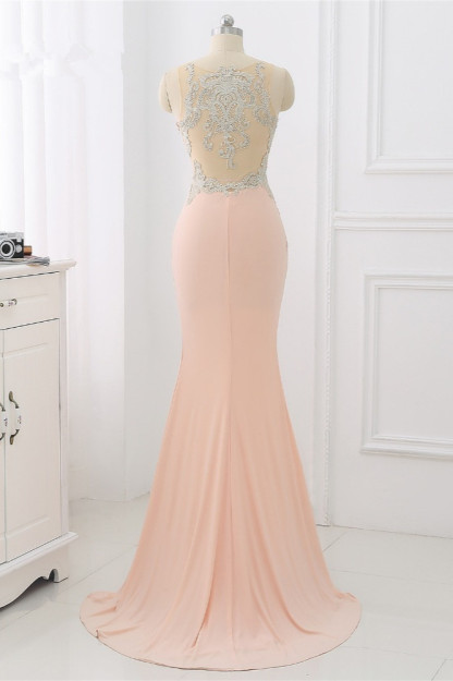 BMbridal Affordable Jewel Appliques Sleeveless Prom Dresses with Front Slit Online