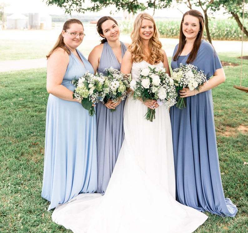 BMbridal Convertible Dusty Blue Spandex Bridesmaid Dress One Size-BMbridal