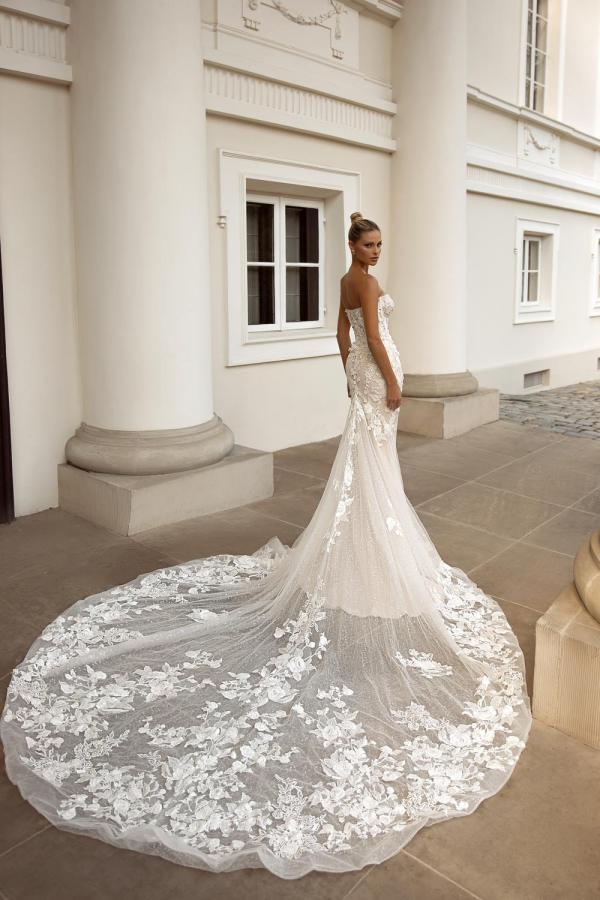 Bmbridal Sweetheart Champagne Wedding Dress Mermaid Long With Appliques-BMbridal