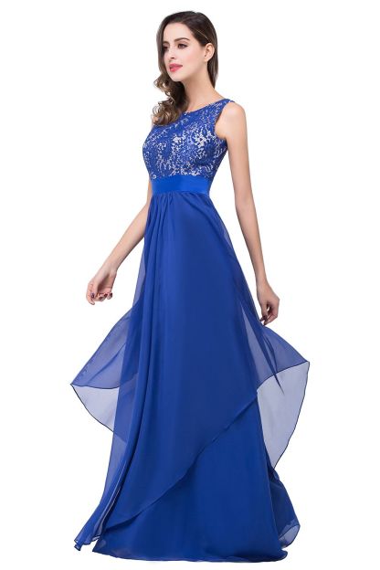 BMbridal Exquisite A-line Chiffon Royal Blue Bridesmaid Dress with Lace In Stock
