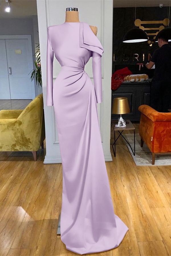 Charming High Neck Champagne Prom Dress Mermaid Long Sleeves With Pleated