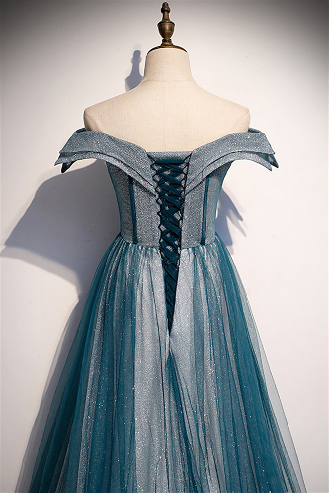 BMbridal Glamorous Tulle Off-the-Shoulder A-Line Prom Dresses with Appliques