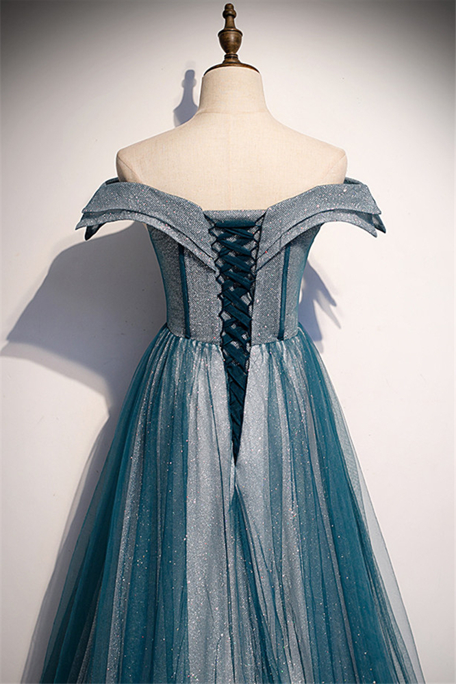 BMbridal Glamorous Tulle Off-the-Shoulder A-Line Prom Dresses with Appliques