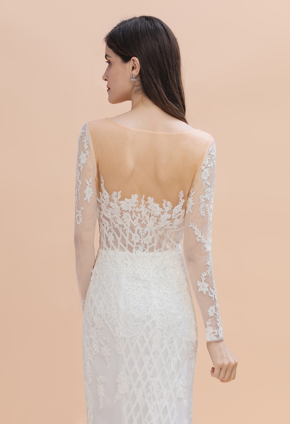 BMbridal Gorgeous Jewel Tulle Lace Wedding Dress Long Sleeves Appliques Mermaid Bridal Gowns On Sale-BMbridal