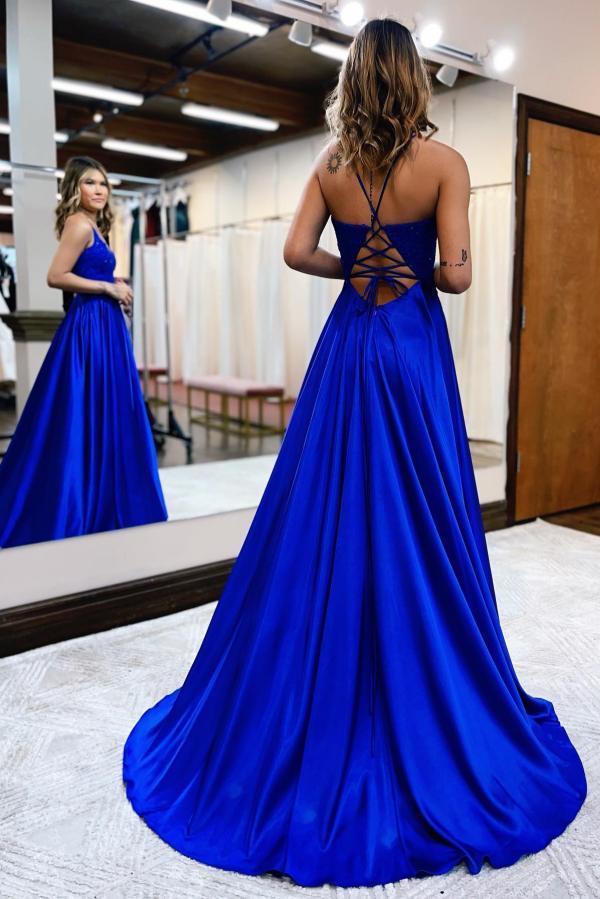 BMbridal V-Neck Sleeveless Long Prom Dress With Appliques Split-BMbridal