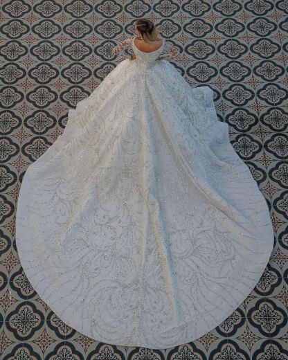 Stunning Satin Off-the-Shoulder Backless Long Ball Gown Wedding Dress with Crystal Sequins