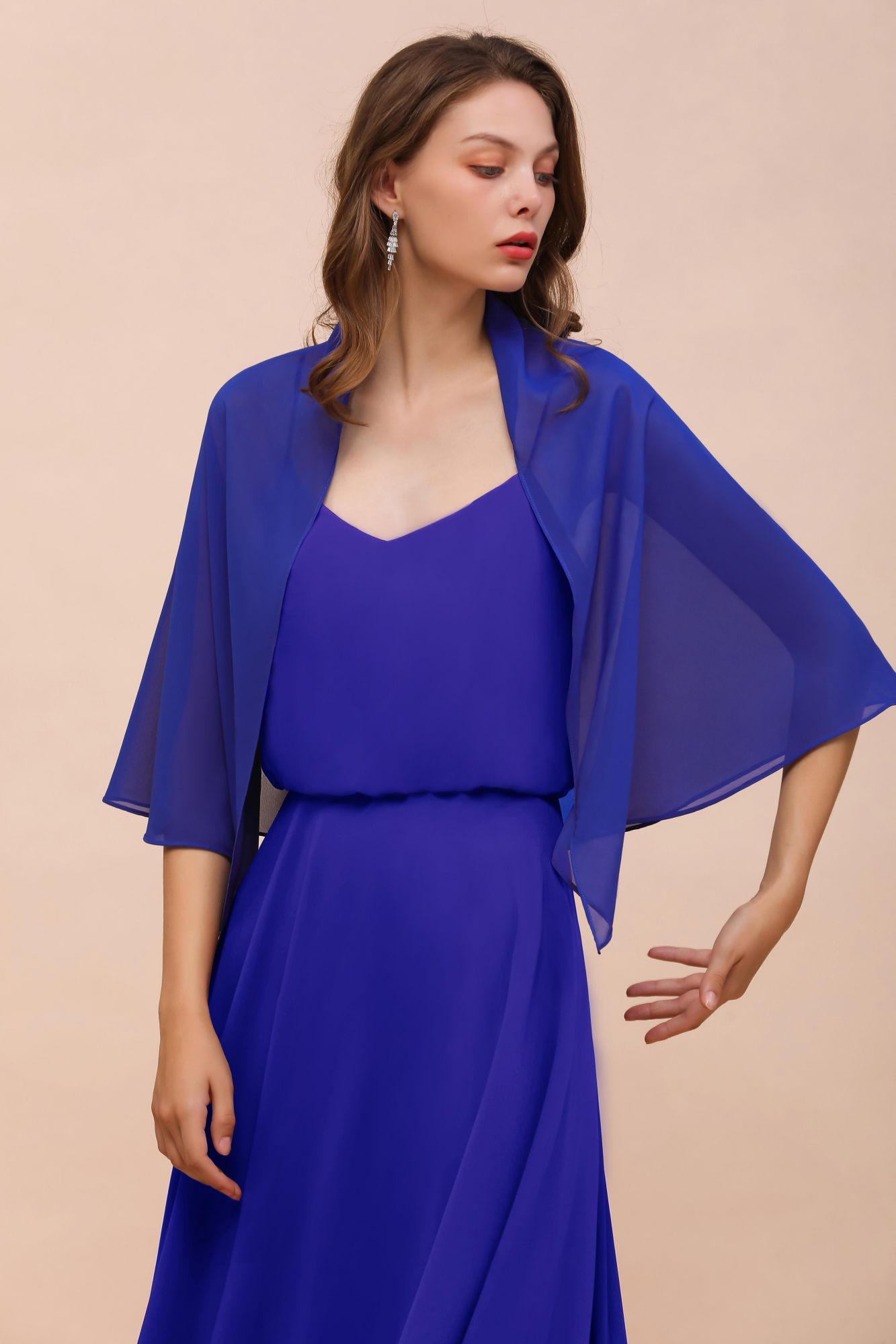BMbridal Royal Blue Chiffon Special Occasions Wraps-BMbridal
