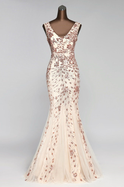 BMbridal Gorgeous V-Neck Sleeveless Mermaid Prom Dresses with Sequins