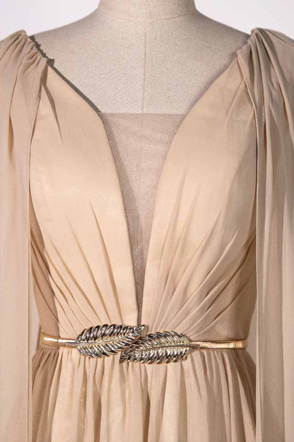 BMbridal Chic Chiffon V-Neck Ruffle Prom Dresses with Beadings Sash On Sale