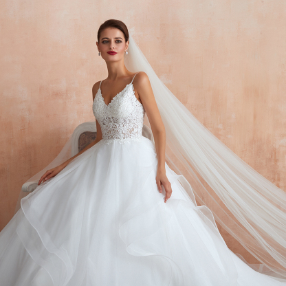 BMbridal Chic Spaghetti Straps Lace Wedding Dress with See Through Bodice