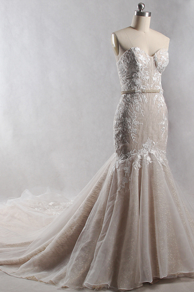BMbridal Chic Strapless Tulle Sequins Mermaid Wedding Dress Sleeveless Appliques Beadings Bridal Gowns On Sale-BMbridal