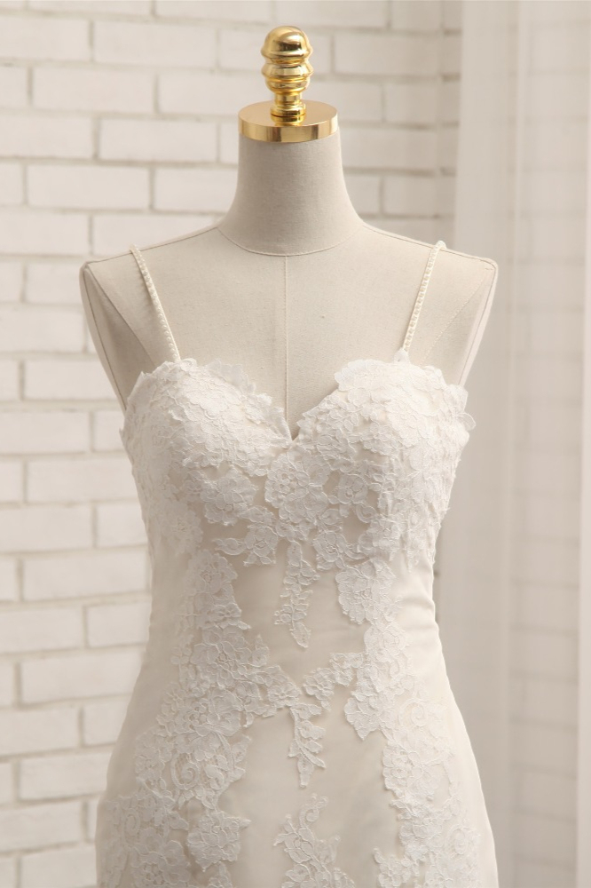 BMbridal Sexy Spaghetti Straps Mermaid Wedding Dresses Sleeveless Lace Bridal Gowns With Appliques Online-BMbridal