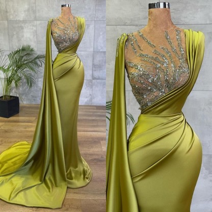 BMbridal Mermaid Beadings Prom Dress Long With Ruffle