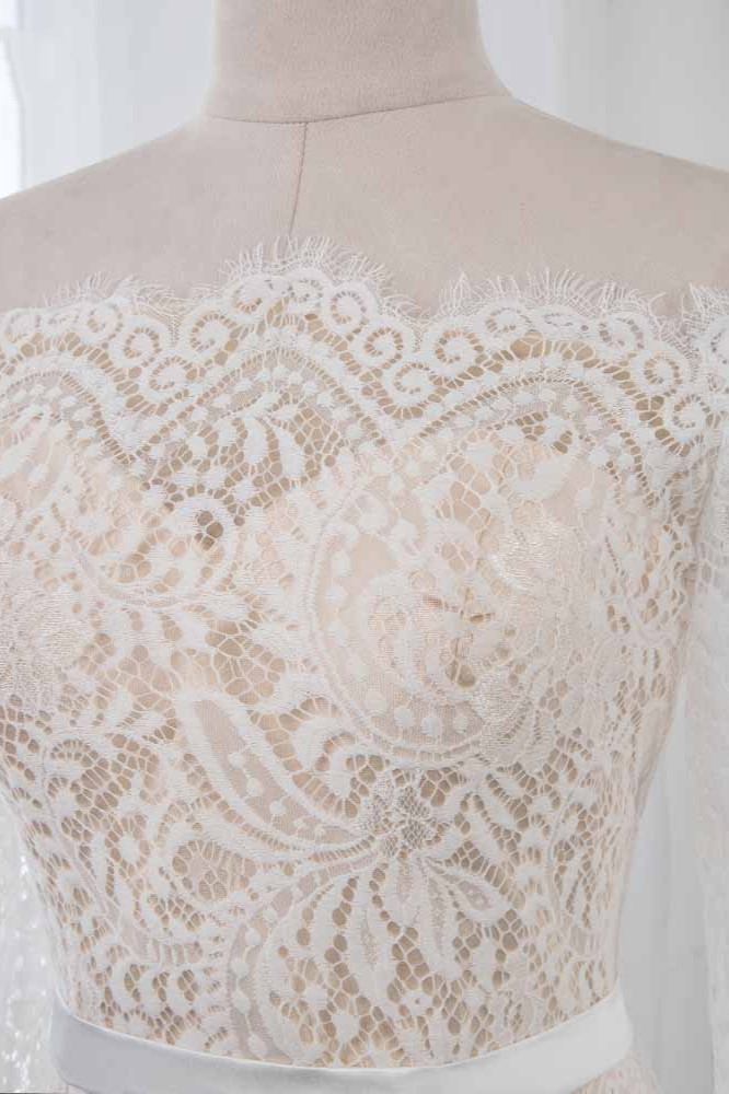 BMbridal Boho Off-the-Shoulder Champagne Wedding Dresses Long Sleeves Mermaid Appliques Bridal Gowns