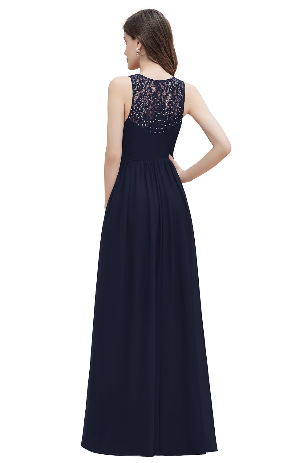 BMbridal Elegant V-Neck Lace Ruffles Bridesmaid Dress Sequins Burgundy Chiffon Evening Dress