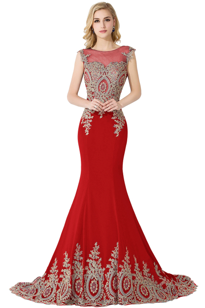 BMbridal Mermaid Court Train Chiffon Evening Dress with Appliques