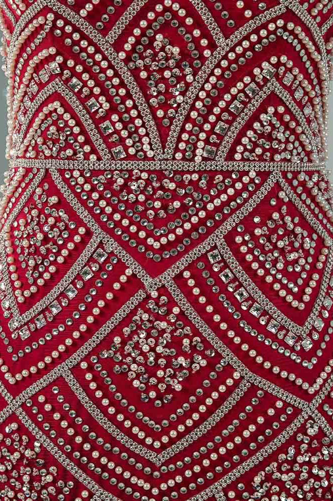 BMbridal Chic Spaghetti Straps Burgundy Mermaid Prom Dresses with Rhinestones