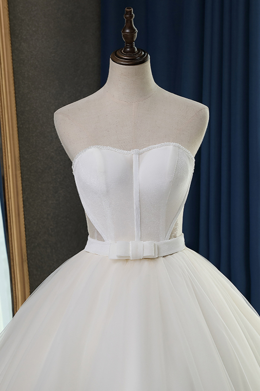 BMbridal Sexy Strapless Sweetheart Wedding Dress Ball Gown Sleeveless White Tulle Bridal Gowns On Sale-BMbridal
