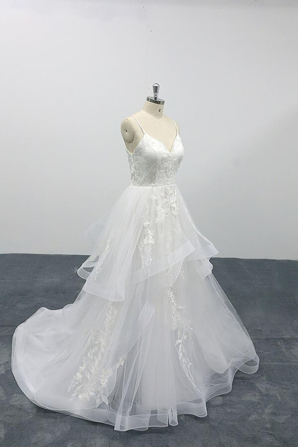 BMbridal Best Appliques Spaghetti Strap Tulle Wedding Dress On Sale-BMbridal