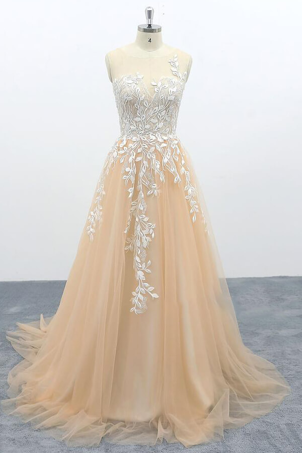 BMbridal Graceful Appliques Tulle A-line Wedding Dress On Sale-BMbridal