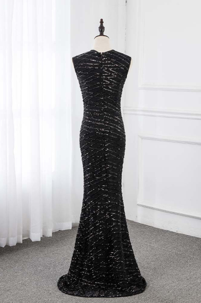 BMbridal Gorgeous Jewel Sleeveles Black Mermaid Prom Dresses with Beadings