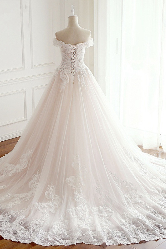 BMbridal Elegant Off-the-Shoulder Tulle Lace Wedding Dress Sweetheart Appliques Sleeveless Bridal Gowns On Sale-BMbridal