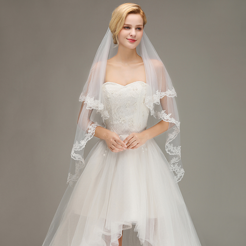 BMbridal Two Layers Lace Edge Wedding Veil with Comb Soft Tulle Bridal Veil-BMbridal