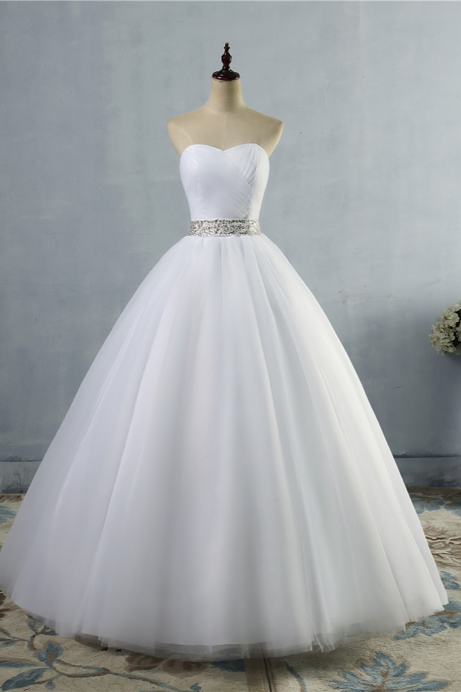BMbridal Gorgeous Strapless Sweetheart Tulle Wedding Dress Sleeveless Ruffles Bridal Gowns with Beadings Sash-BMbridal