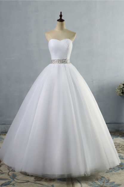 BMbridal Gorgeous Strapless Sweetheart Tulle Wedding Dress Sleeveless Ruffles Bridal Gowns with Beadings Sash-BMbridal