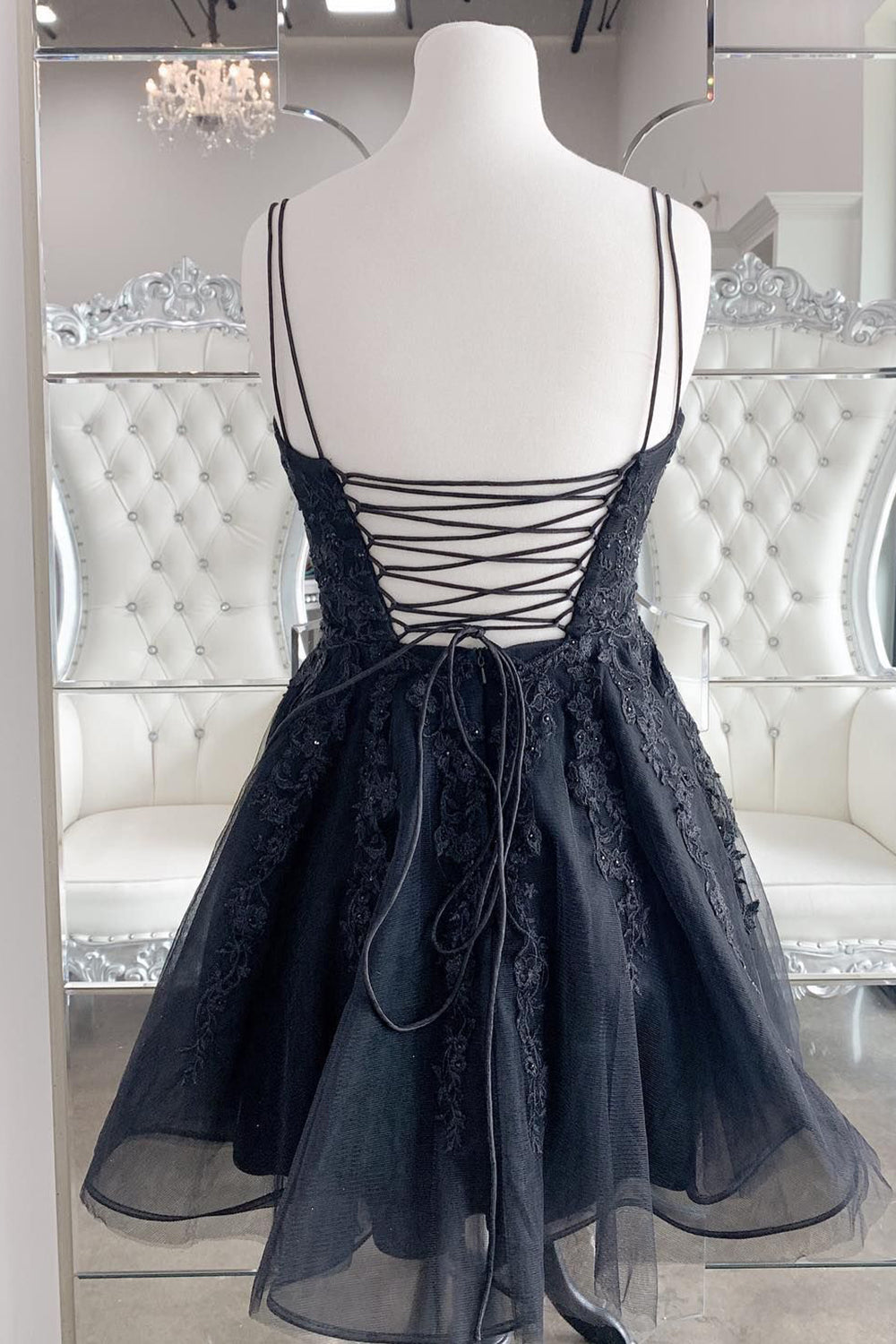 Black A-Line Lace Short Homecoming Dress-BMbridal