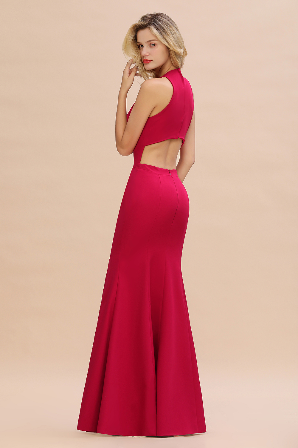 BMbridal Sexy Red Halter Mermaid Prom Dress Long Evening Gowns Online